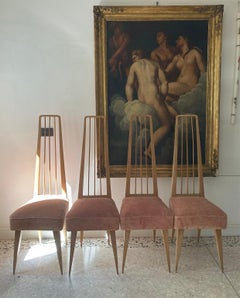 Mid Century Four Italian maple chairs mod. Lira, Mobili Barraja Palermo, 1950s