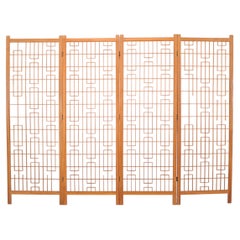 Mid-Century Four-Panel Teak Geometric Screen or Room Divider