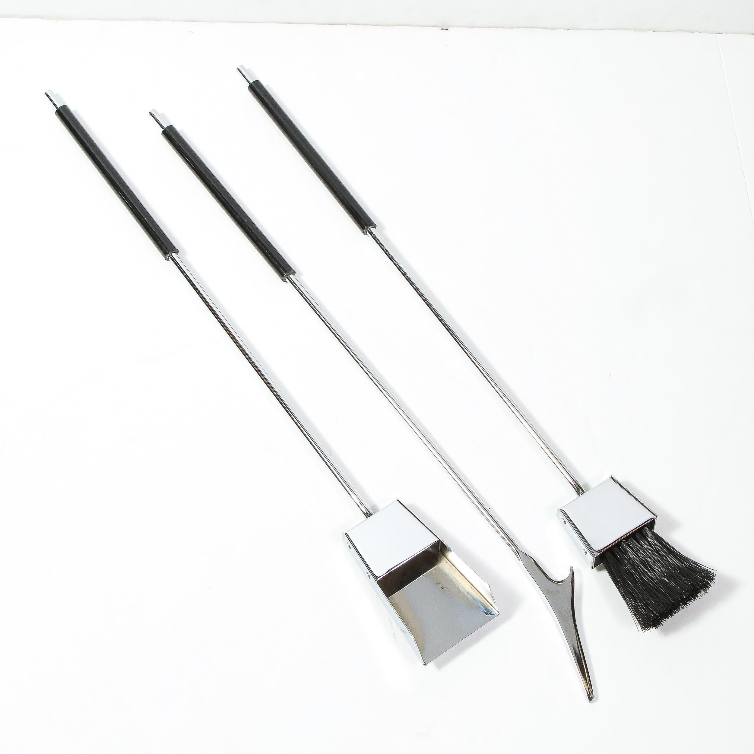 Midcentury Four Piece Chrome and Black Marble Firetool Set by Pace Furniture Co. 6