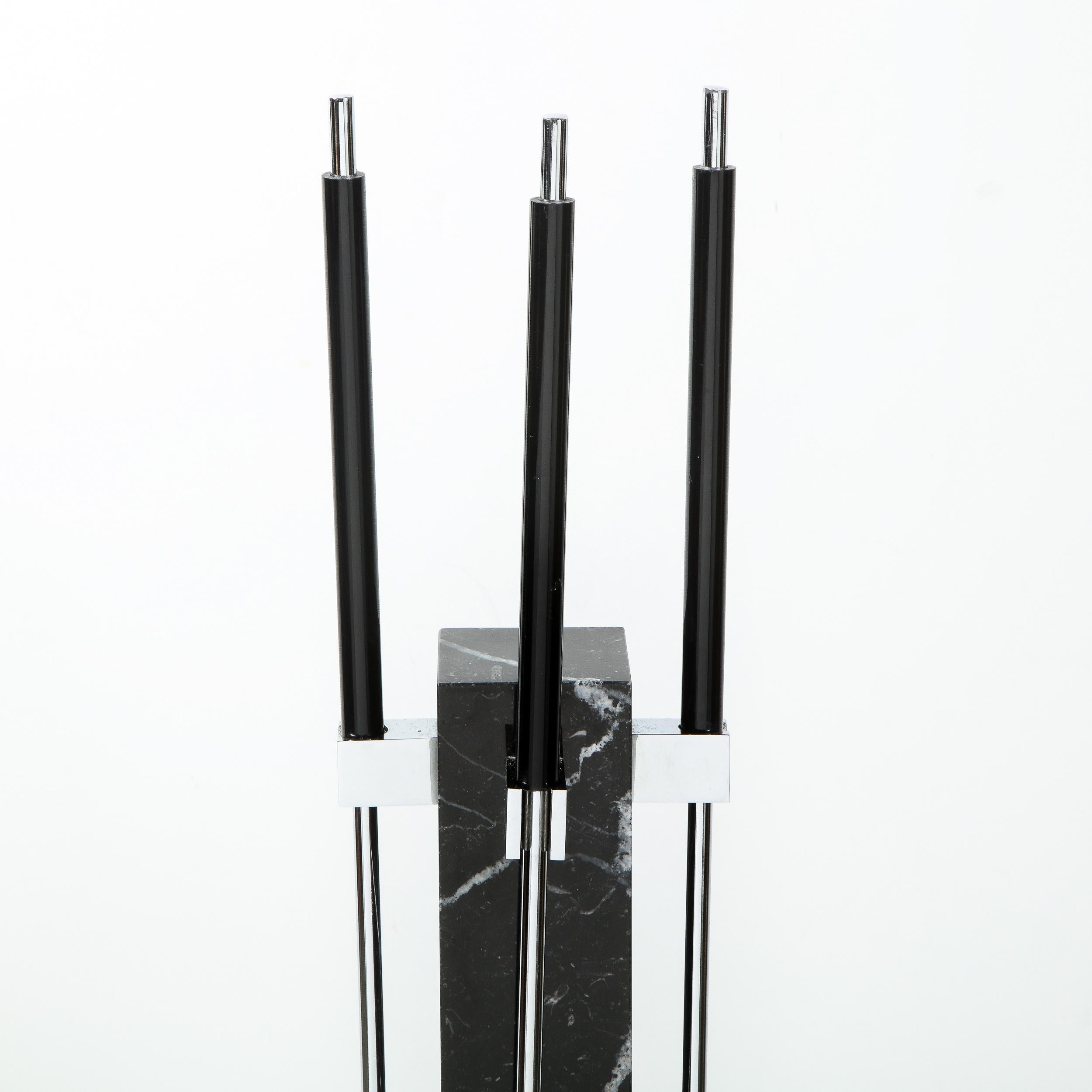 Mid-Century Modern Midcentury Four Piece Chrome and Black Marble Firetool Set by Pace Furniture Co.