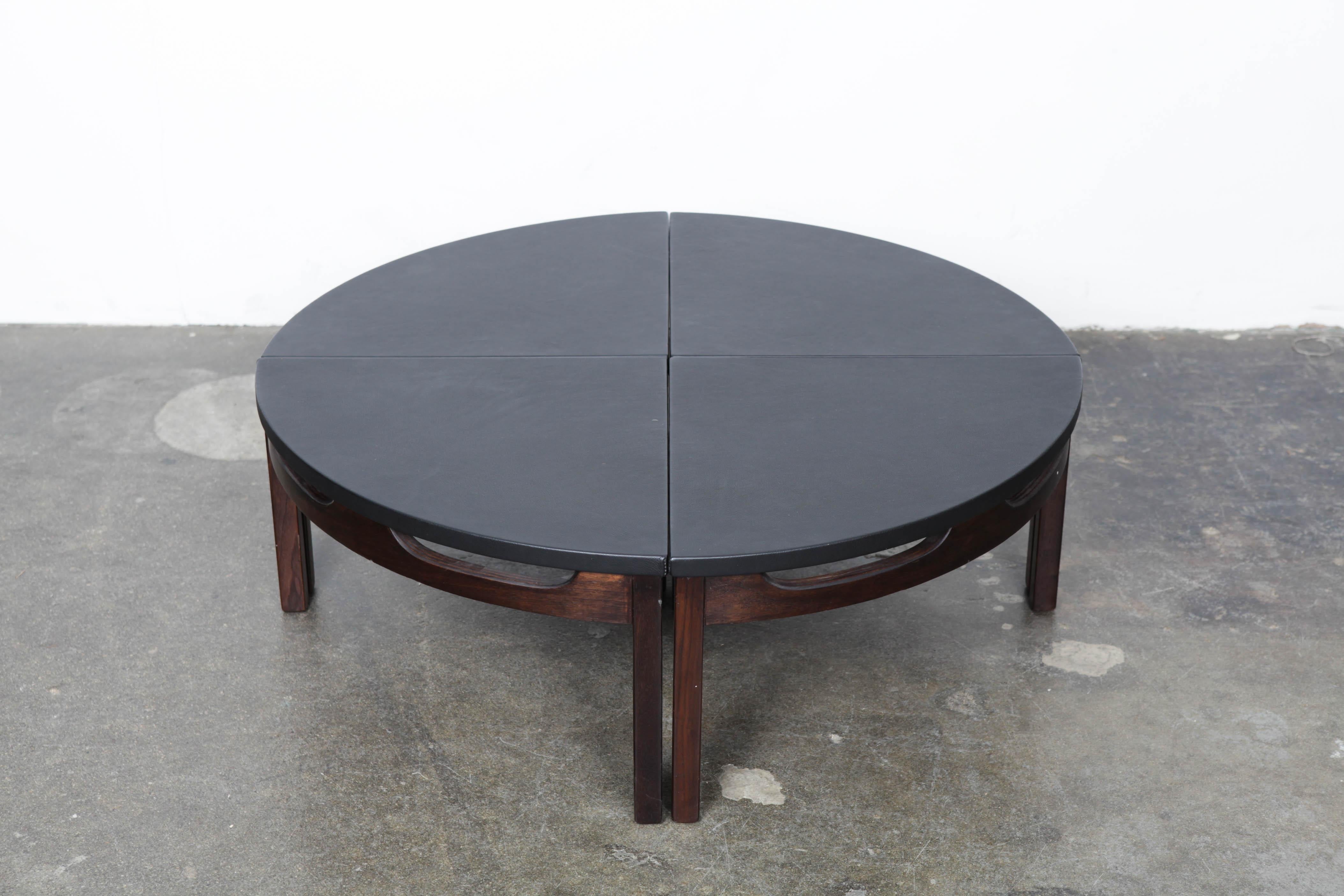 Midcentury Four-Piece Walnut and Leather Coffee Table USA, 1960s (Moderne der Mitte des Jahrhunderts)