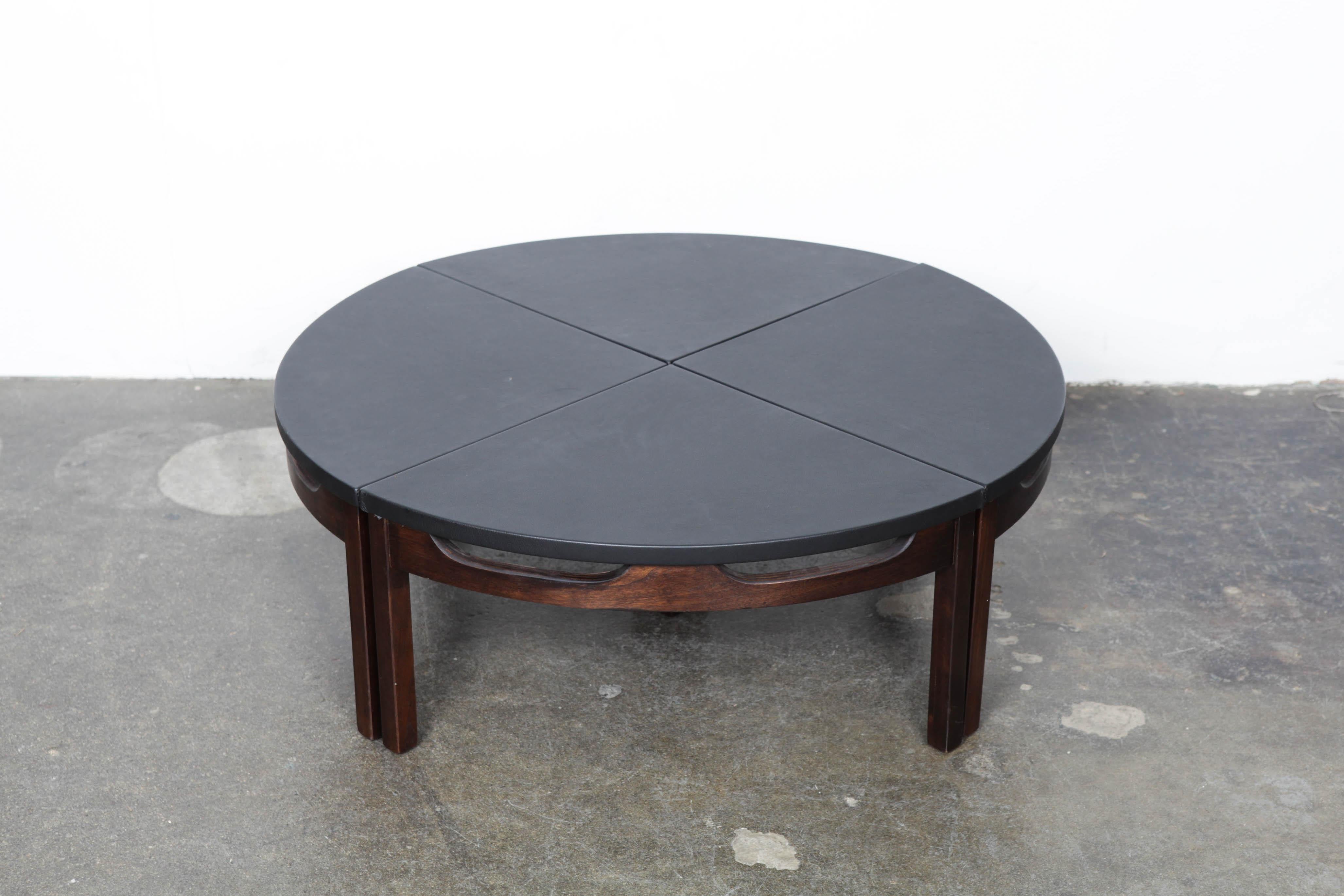 Midcentury Four-Piece Walnut and Leather Coffee Table USA, 1960s (Lackiert)