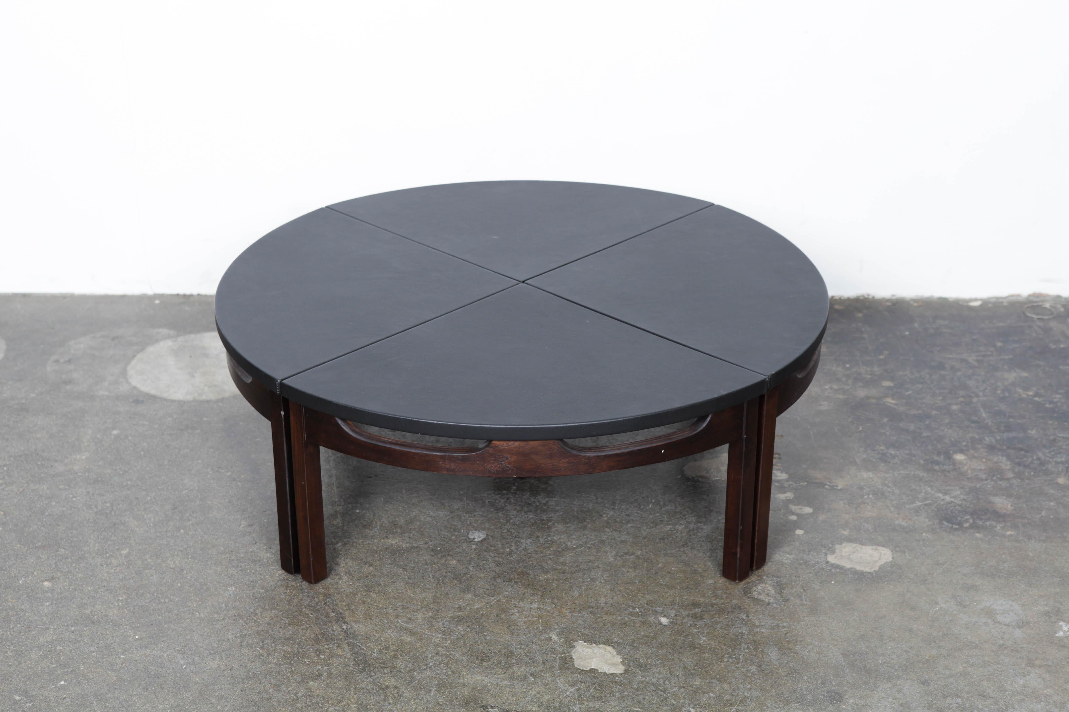 American Midcentury Four-Piece Walnut and Leather Coffee Table USA, 1960s