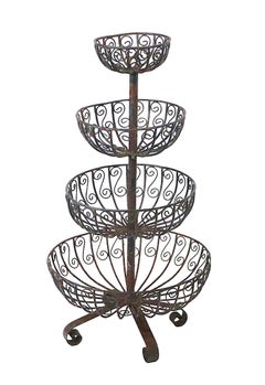 Mid Century Four Tier Wrought Iron Wire Work Planter with Graduated Size Basins