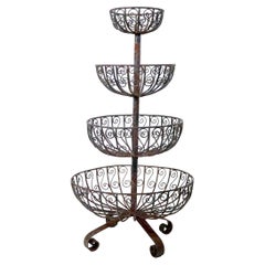 Retro Mid Century Four Tier Wrought Iron Wire Work Planter with Graduated Size Basins