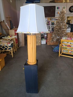 Restored Mid-Century14-Strand Stick Reed Rattan Table Lamp W/ Fancy Wrapp