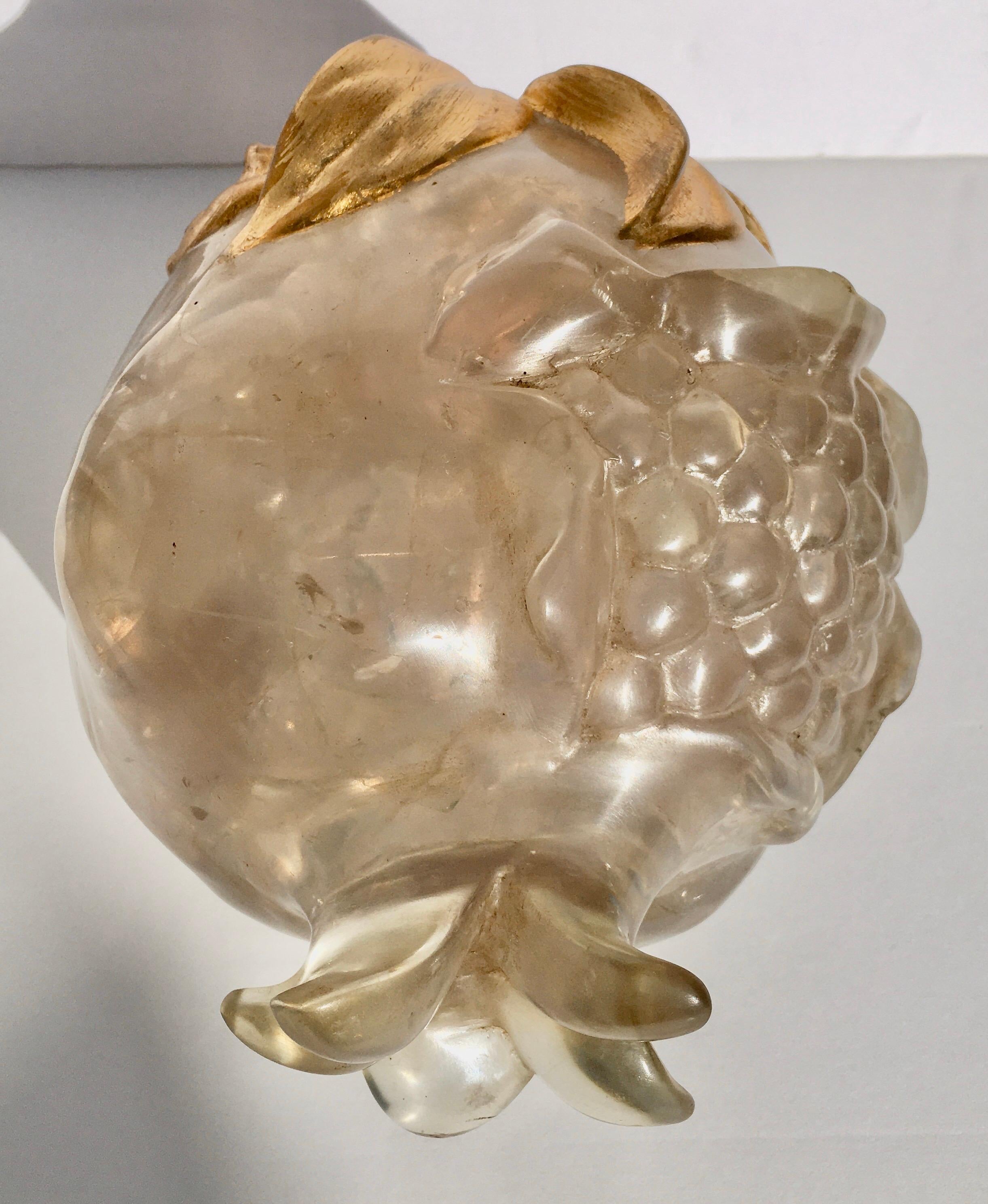 Midcentury Fractured Lucite and Gilt Pomegranate Fruit Sculpture In Good Condition In Lambertville, NJ