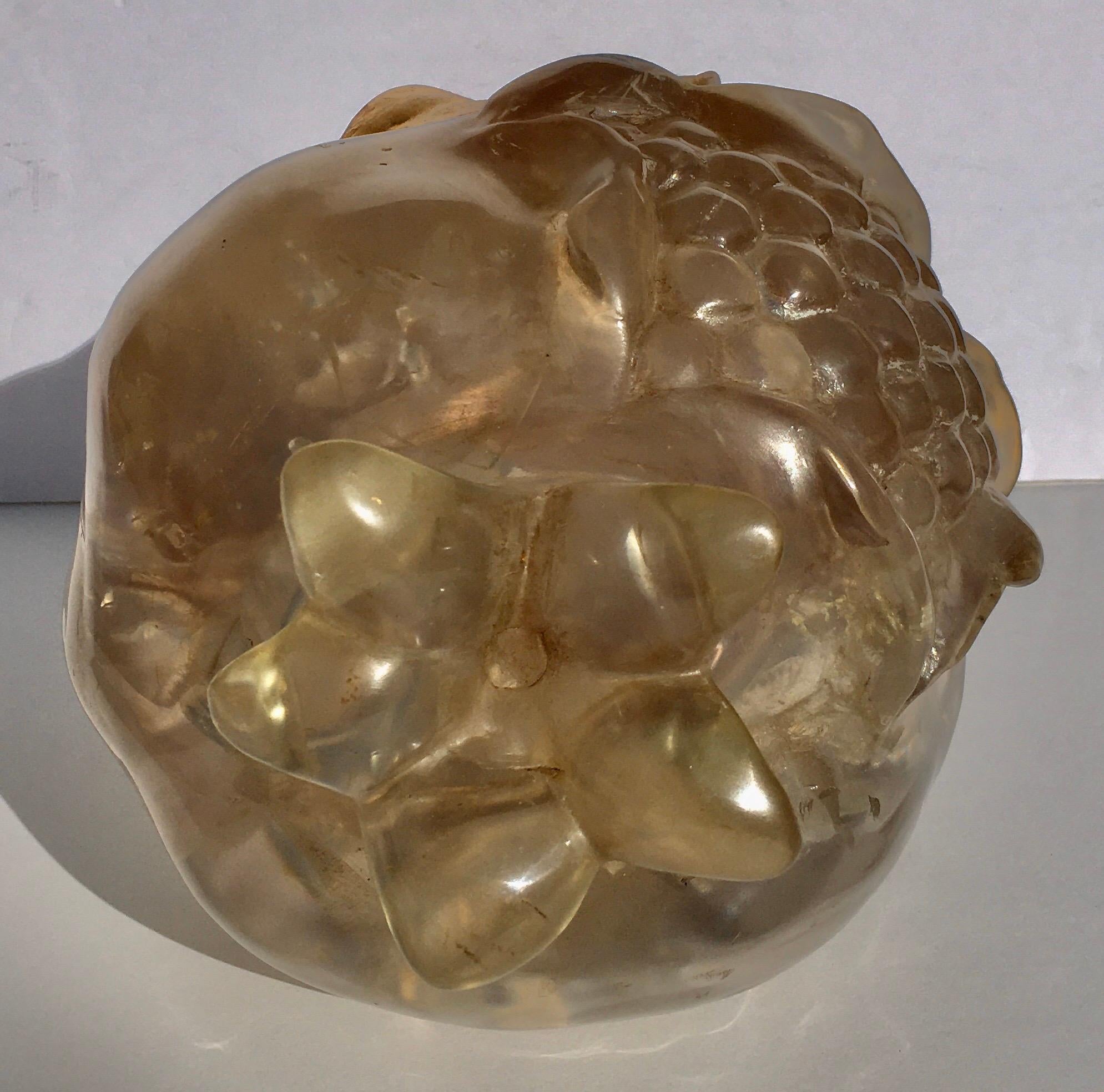 Midcentury Fractured Lucite and Gilt Pomegranate Fruit Sculpture 1