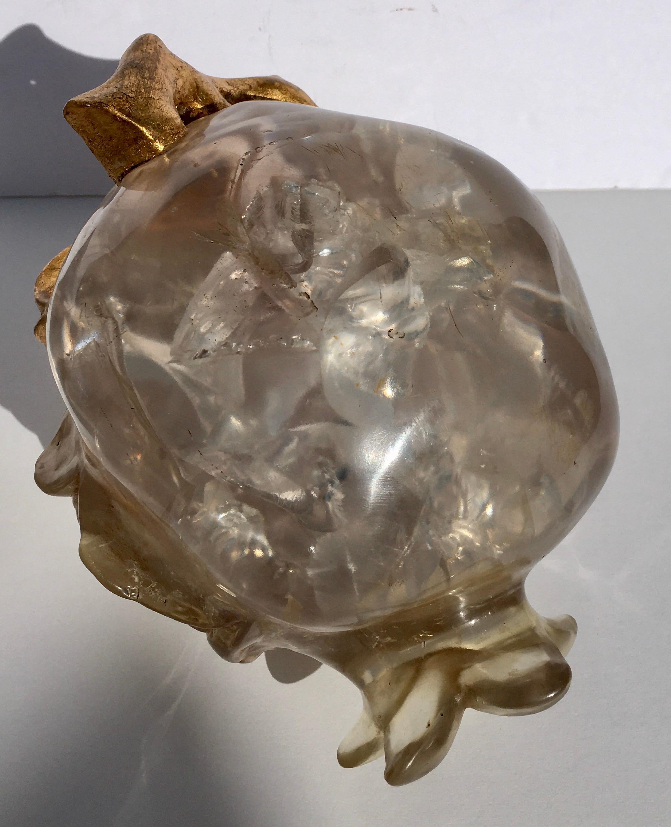 Midcentury Fractured Lucite and Gilt Pomegranate Fruit Sculpture 2