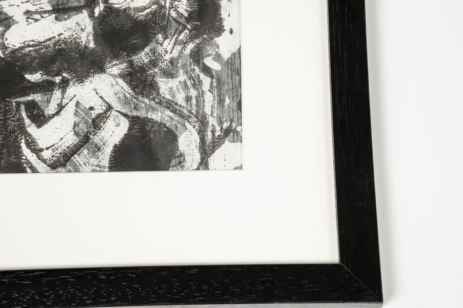 Mid-century framed abstract drip-style acrylic painting. Framed in black metal under glass. Unsigned. Four drip-style paintings are available (see last picture) and sold separately, priced $1,400 each.
