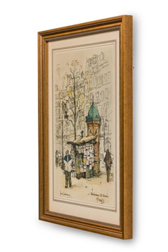 Mid-Century Framed Genre Scene Print of a Parisian Street, "Boulevard St Denis"