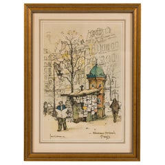Mid-Century Framed Genre Scene Print of a Parisian Street, "Paris, Boulevard St