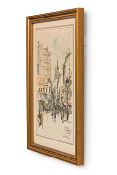 Mid-Century Framed Genre Scene Print of a Parisian Street, "Rue De Clignancourt"