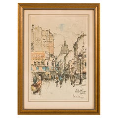 Mid-Century Framed Genre Scene Print of a Parisian Street, "Rue De Clignancourt"