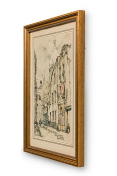 Mid-Century Framed Genre Scene Print of a Parisian Street