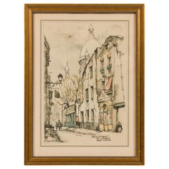 Mid-Century Framed Genre Scene Print of a Parisian Street, "Rue Du Chevalier De