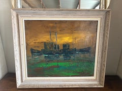 Mid-Century Framed Impressionistic Marine Painting