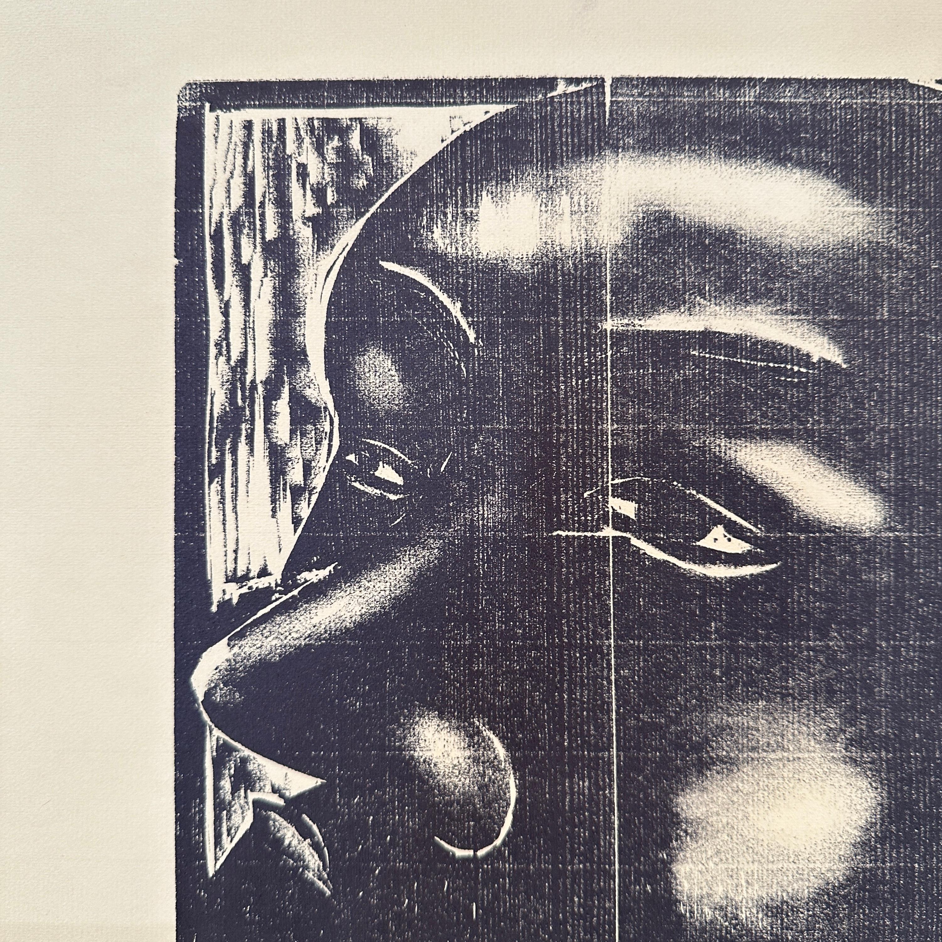 Verre taillé Linoléum découpé sur papier encadré du milieu du siècle, Portrait d'un homme, vers 1970 en vente