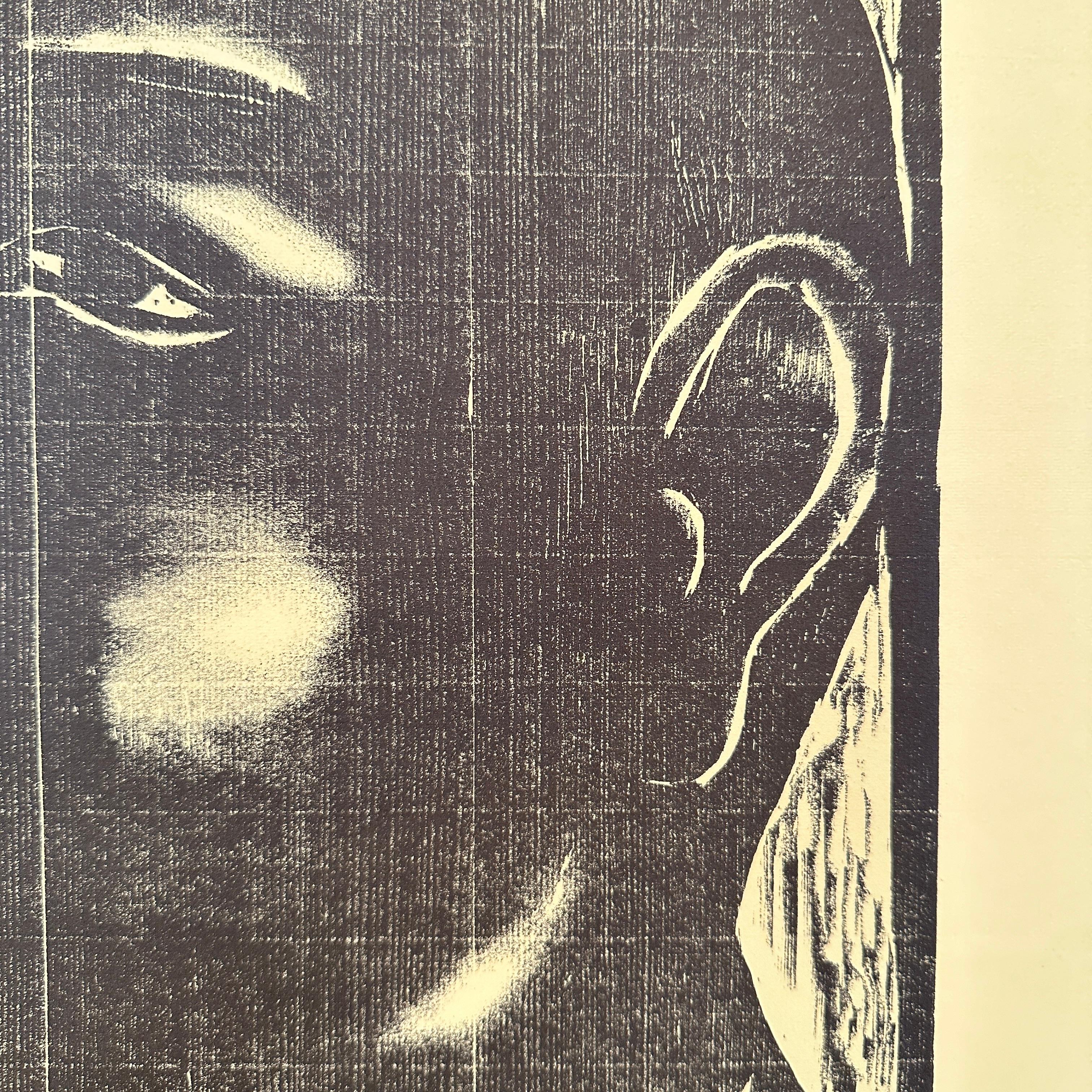 Linoléum découpé sur papier encadré du milieu du siècle, Portrait d'un homme, vers 1970 en vente 1