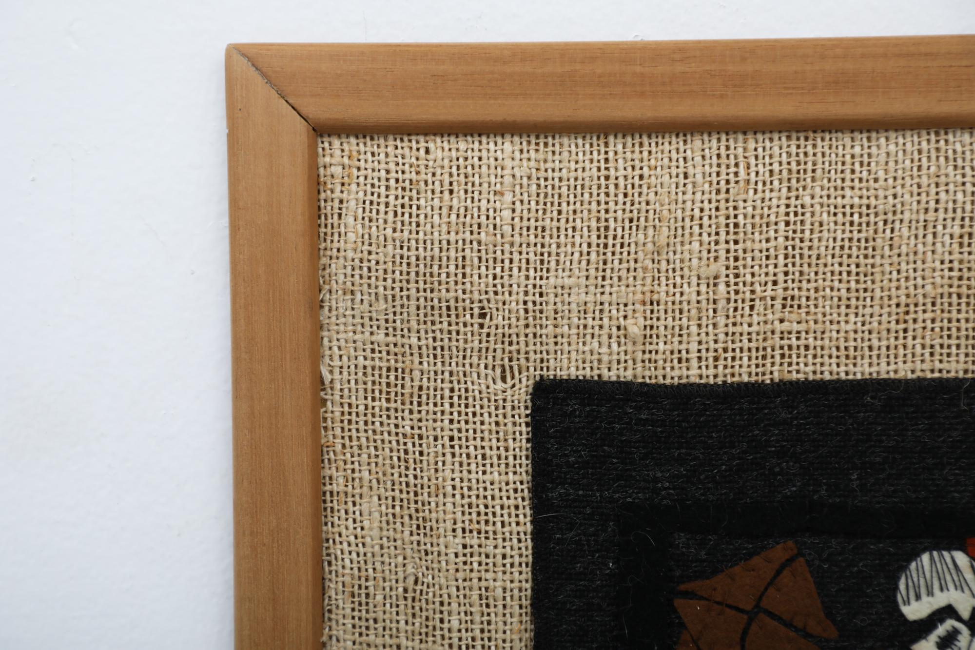 Mid-Century Framed Mini Embroidered Felt Art in Wooden Frame, Artist ...