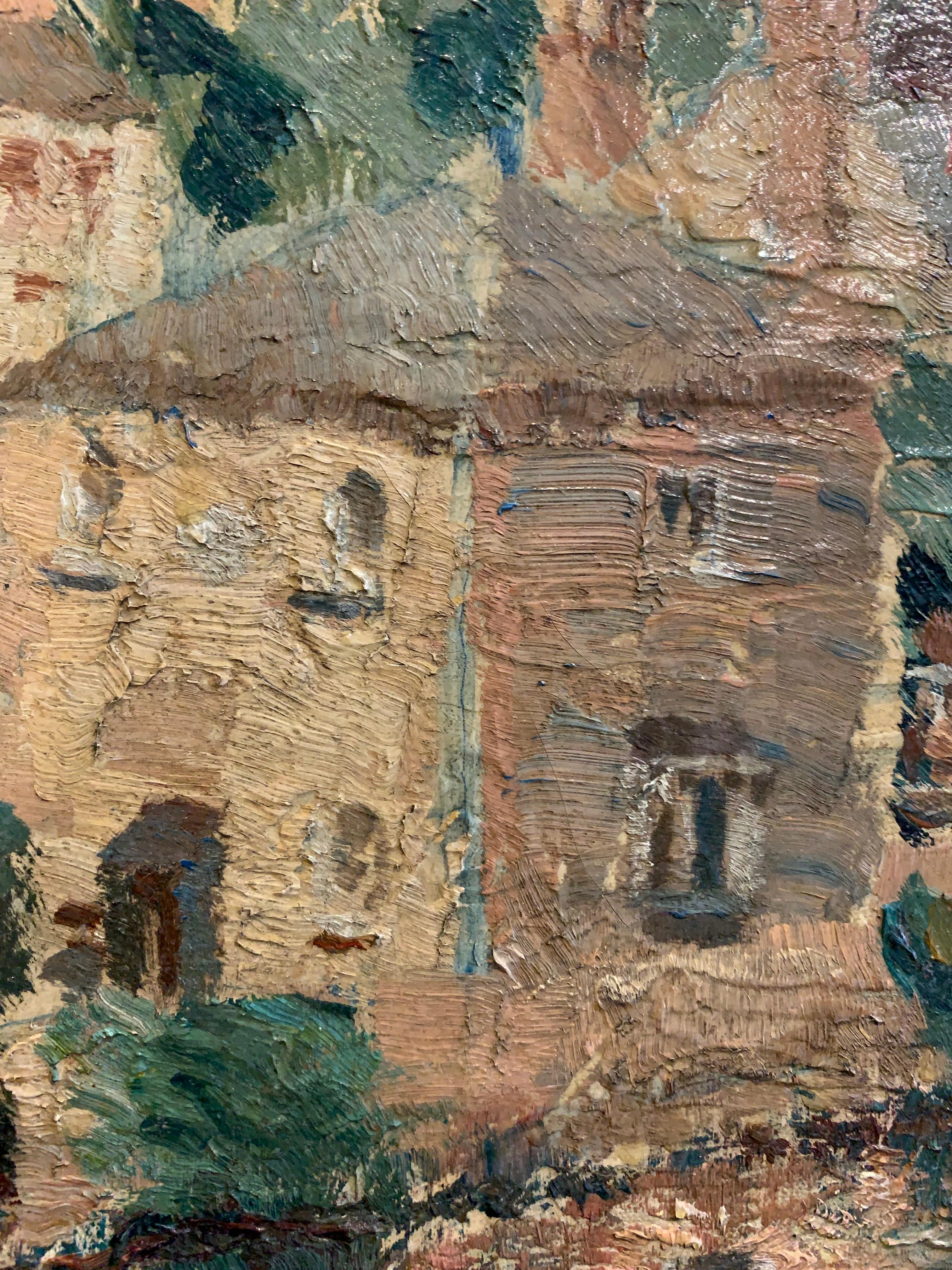 Mid century framed oil on canvas of Knaresborough in North Yorkshire 2