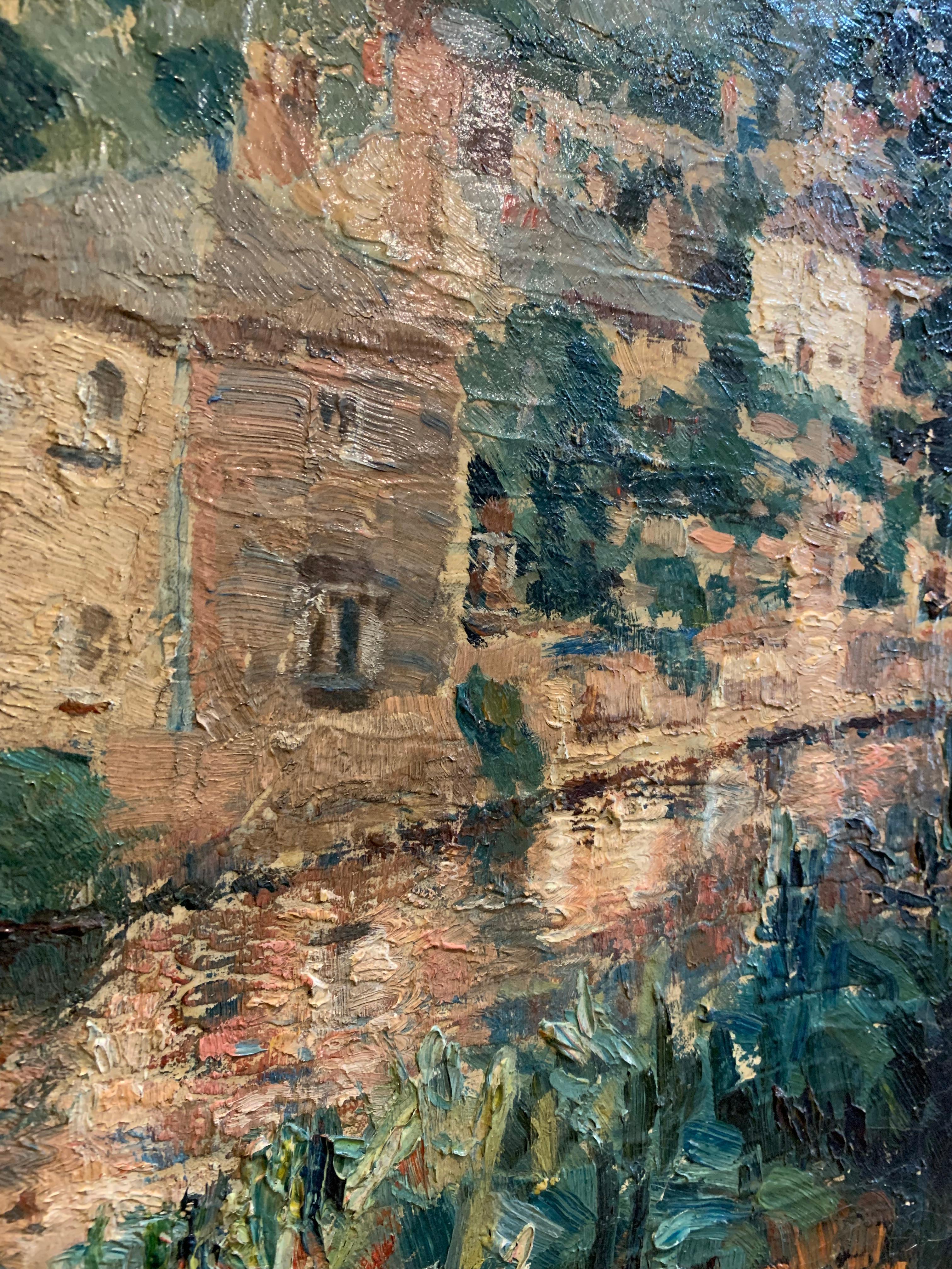 British Mid century framed oil on canvas of Knaresborough in North Yorkshire