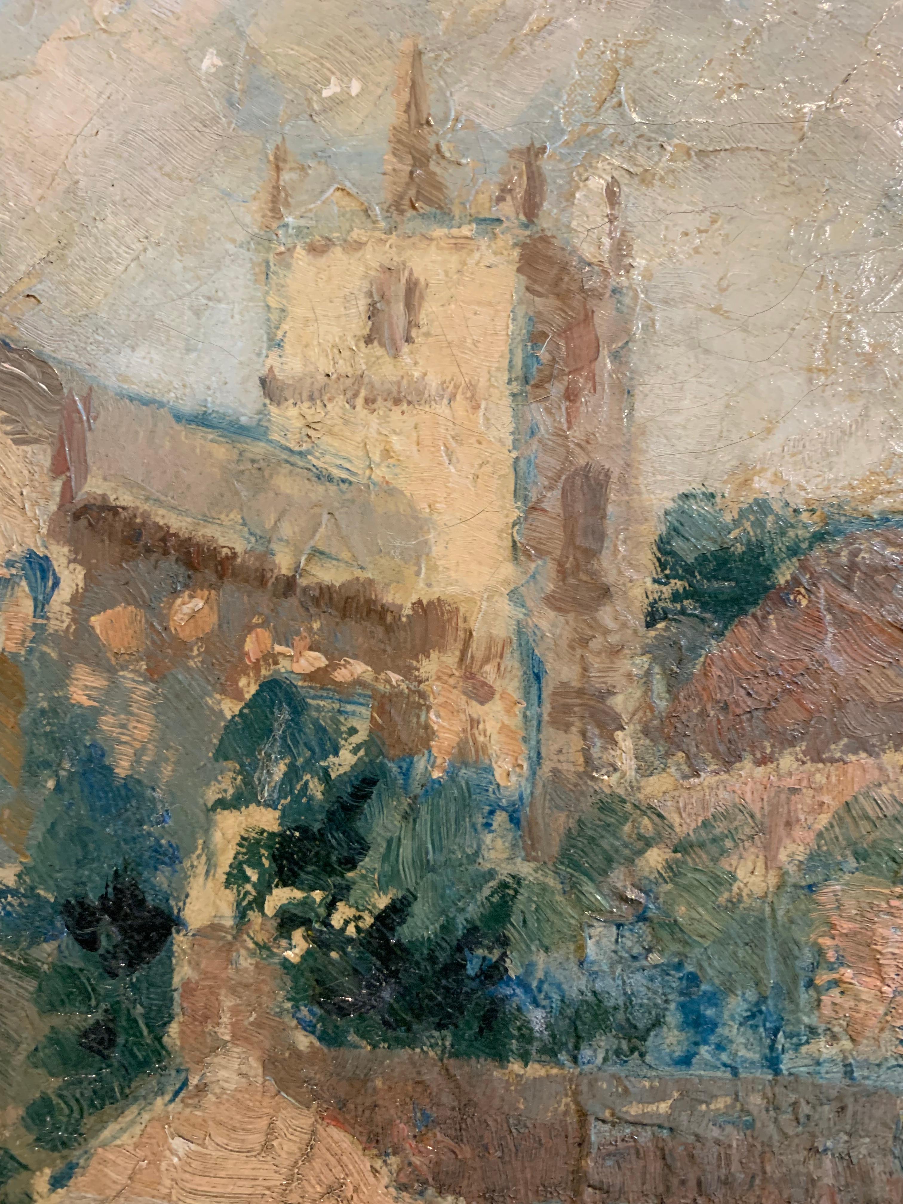 Canvas Mid century framed oil on canvas of Knaresborough in North Yorkshire
