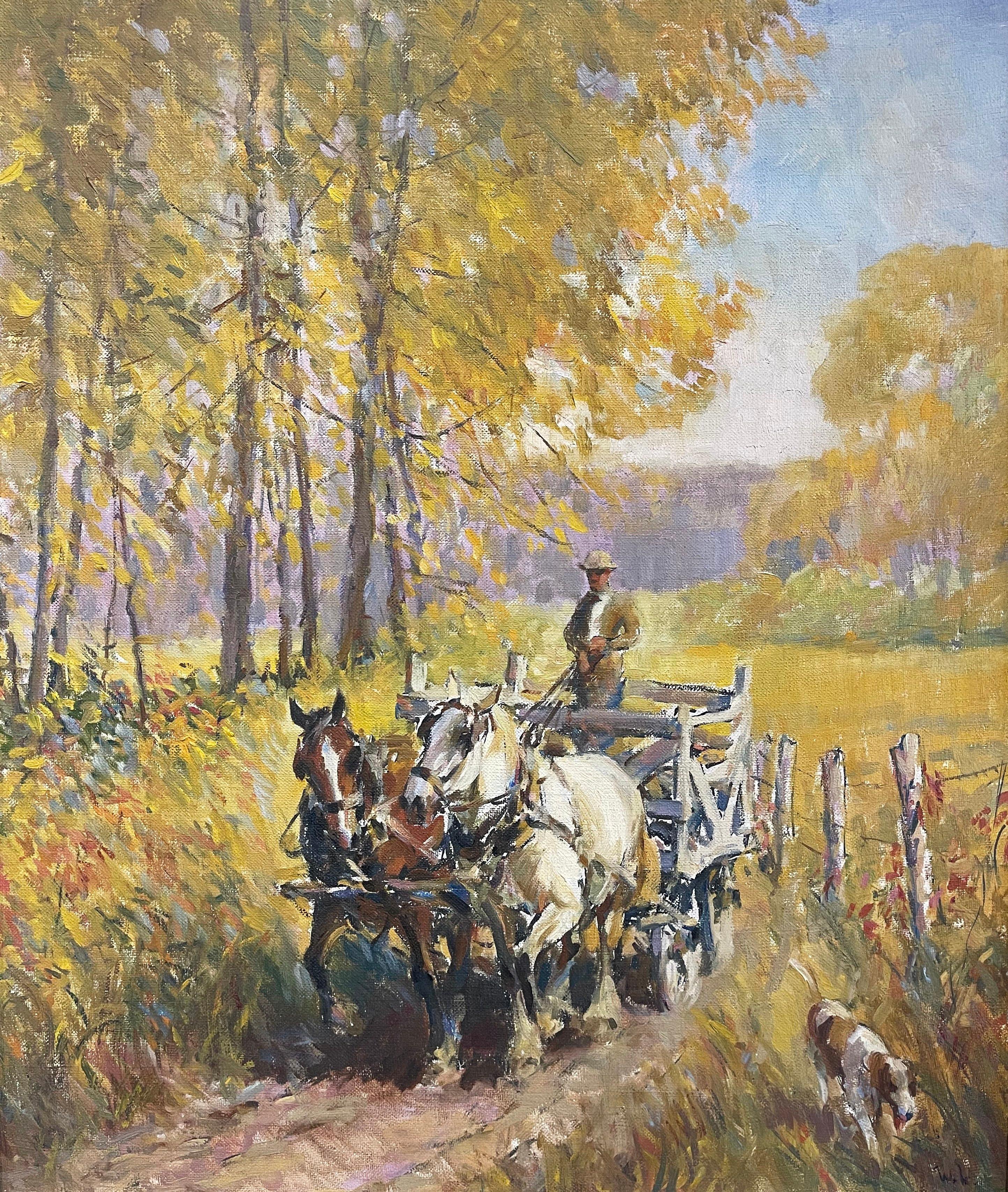 Mitte des Jahrhunderts Gerahmte Öl auf leinwand Gemälde von Walter Krawiec (amerikanisch) im Angebot