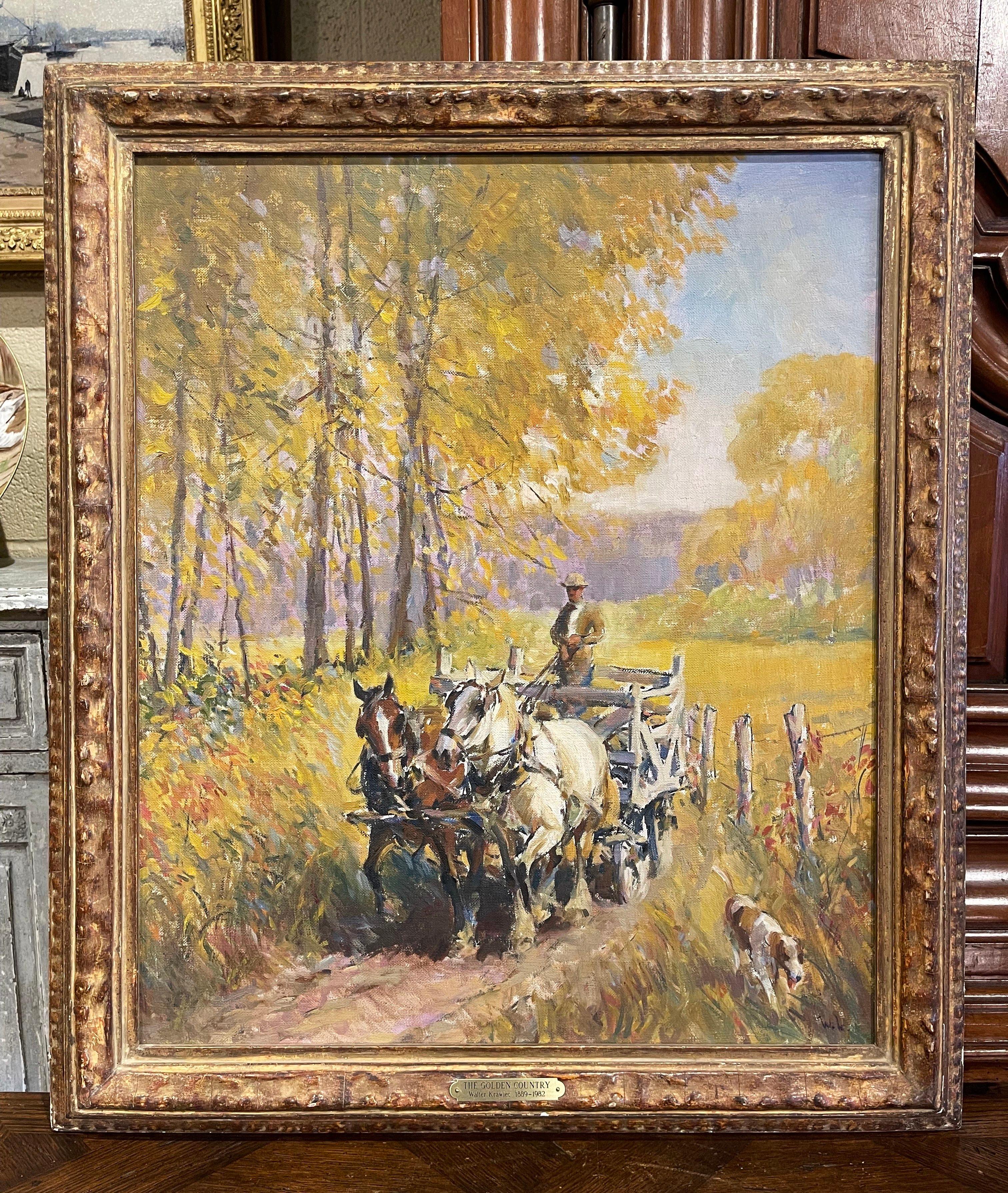 Mid-Century Framed Oil on Canvas Painting by Walter Krawiec In Excellent Condition For Sale In Dallas, TX