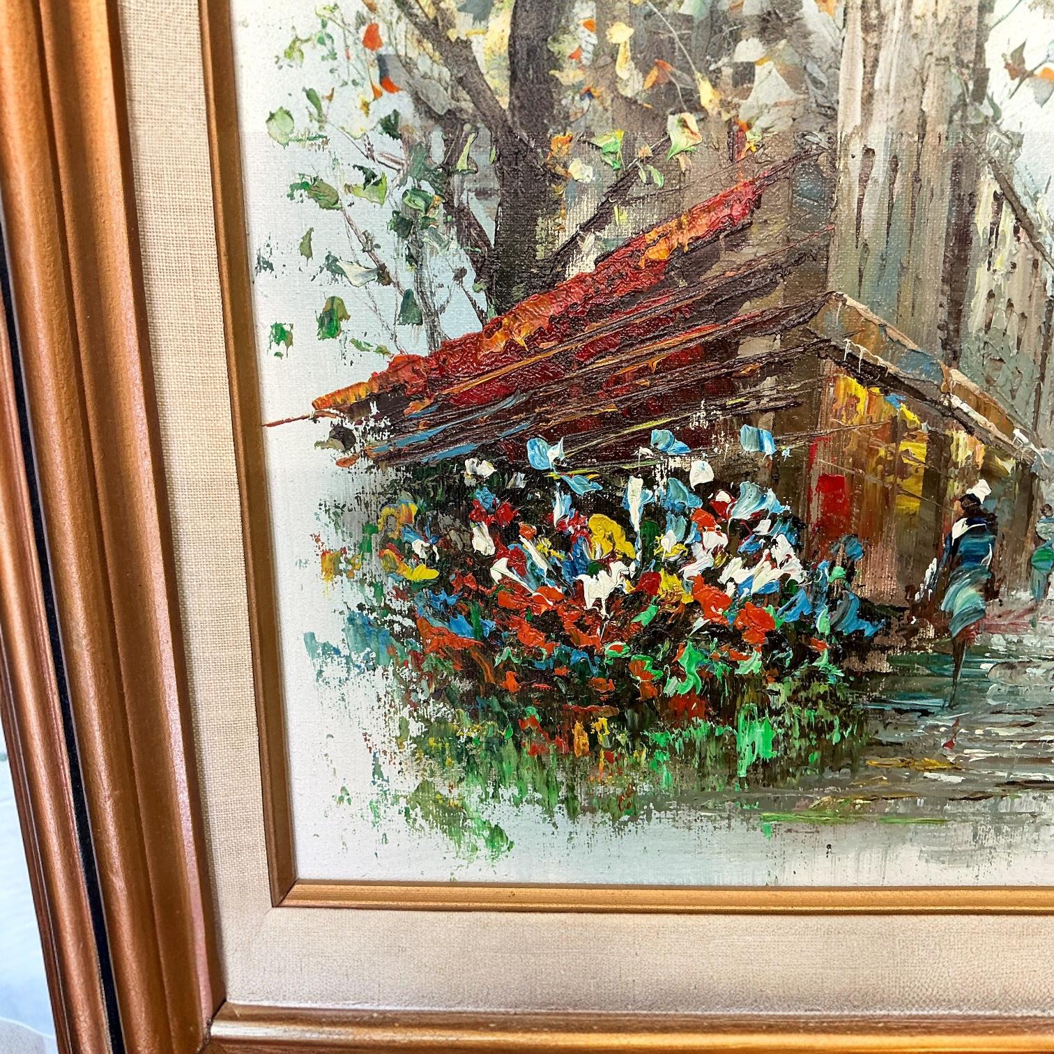 French Mid-Century Framed Oil On Cavas Old Paris Street Scene - Signed For Sale