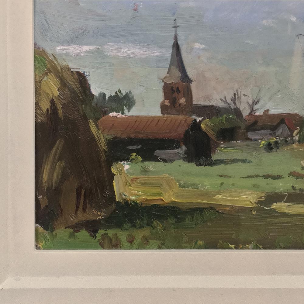 Midcentury Framed Oil Painting on Board by Joseph Tilleux '1896-1978' In Good Condition For Sale In Dallas, TX