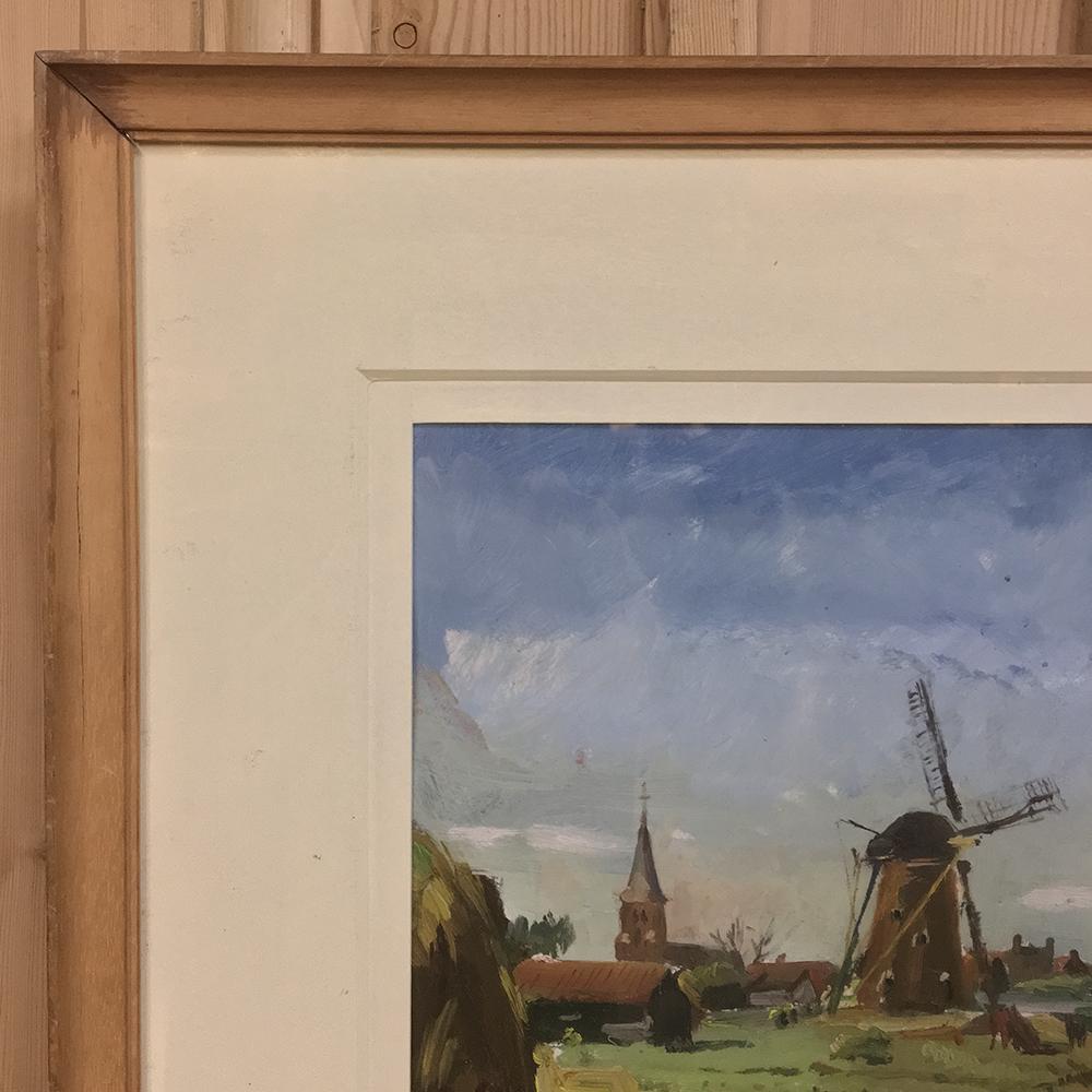 Wood Midcentury Framed Oil Painting on Board by Joseph Tilleux '1896-1978' For Sale