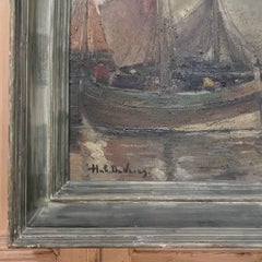 Peinture à l'huile sur toile:: encadrée:: du milieu du siècle:: par Hubert De Vries