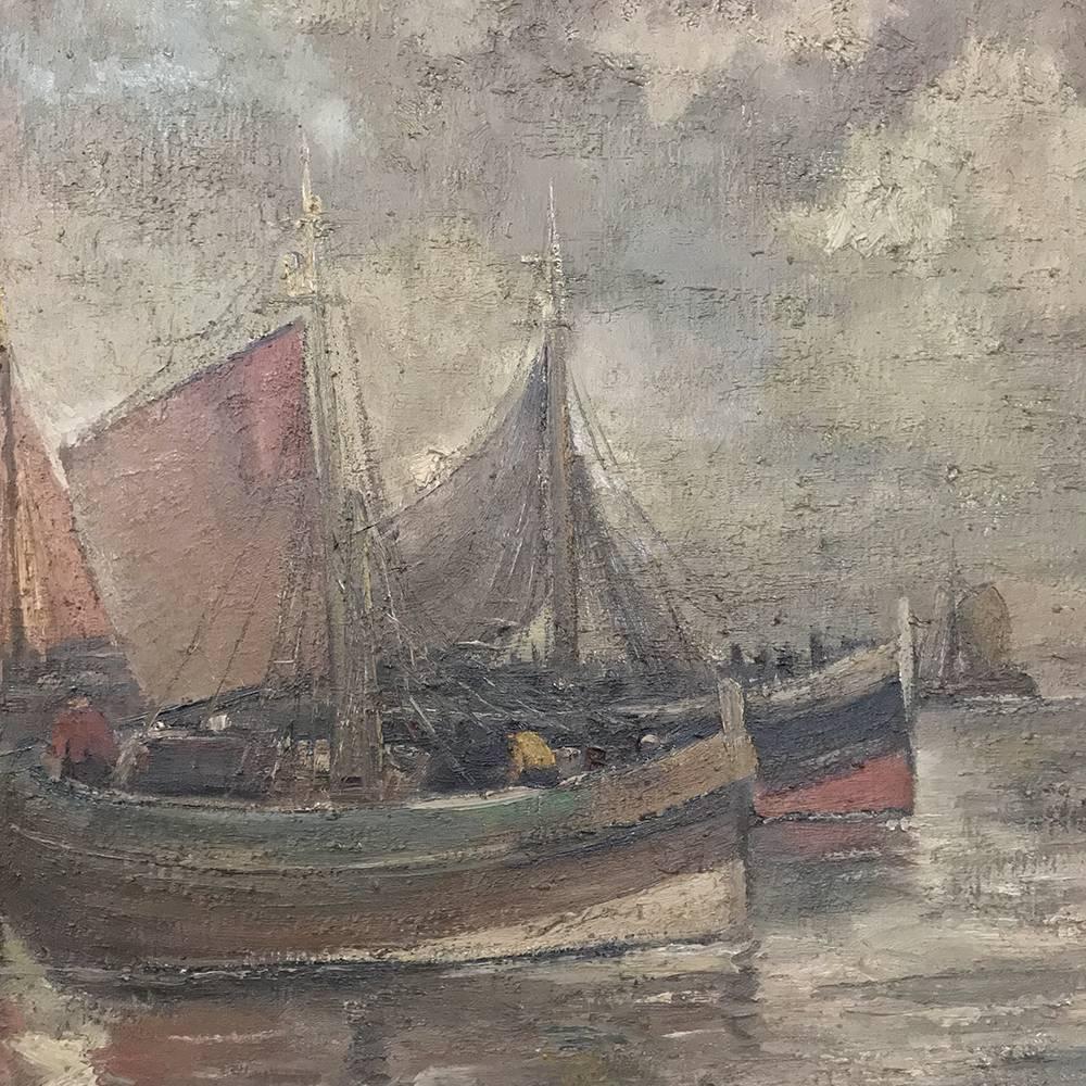 Midcentury Framed Oil Painting on Canvas by Hubert De Vries In Good Condition In Dallas, TX