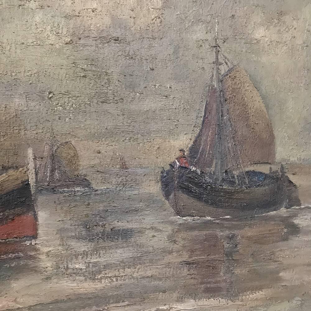 Mid-20th Century Midcentury Framed Oil Painting on Canvas by Hubert De Vries