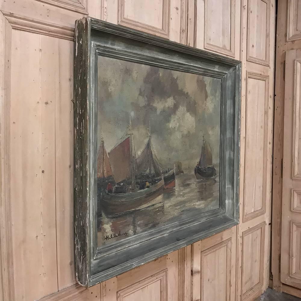 Midcentury Framed Oil Painting on Canvas by Hubert De Vries 1