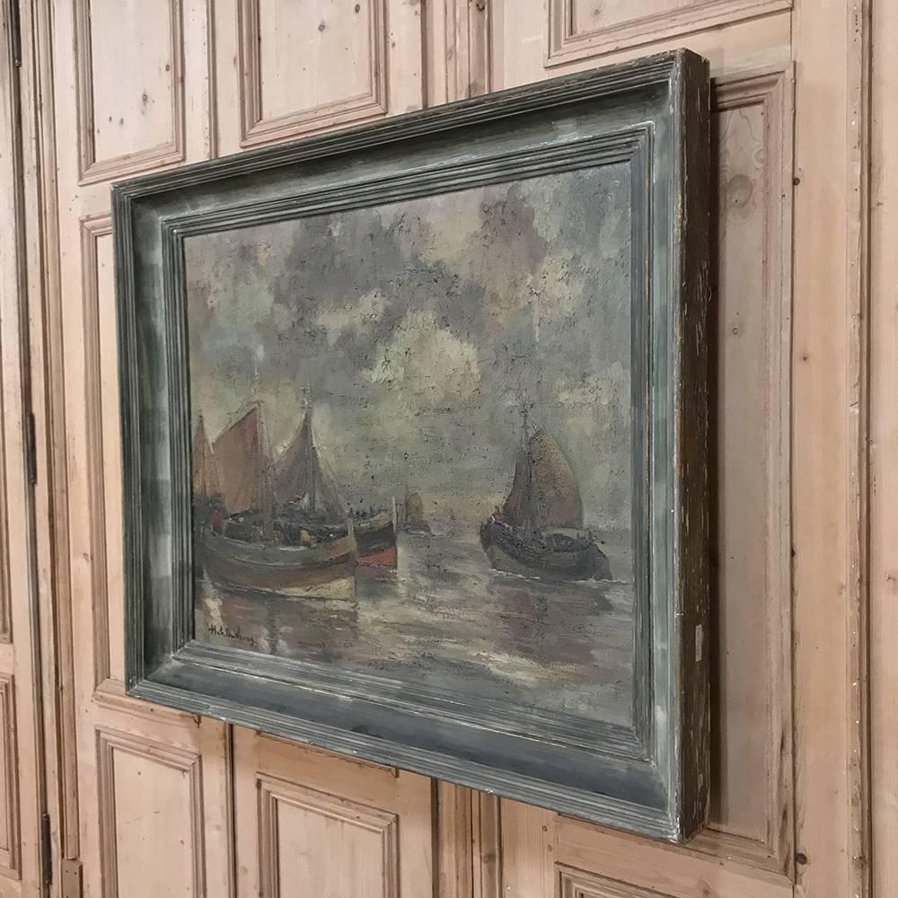Midcentury Framed Oil Painting on Canvas by Hubert De Vries 2