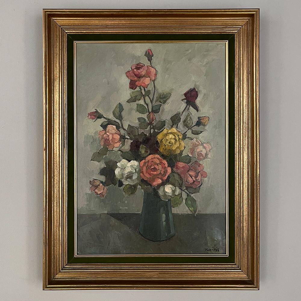 Hand-Painted Mid-Century Framed Oil Painting on Canvas by Kairis For Sale