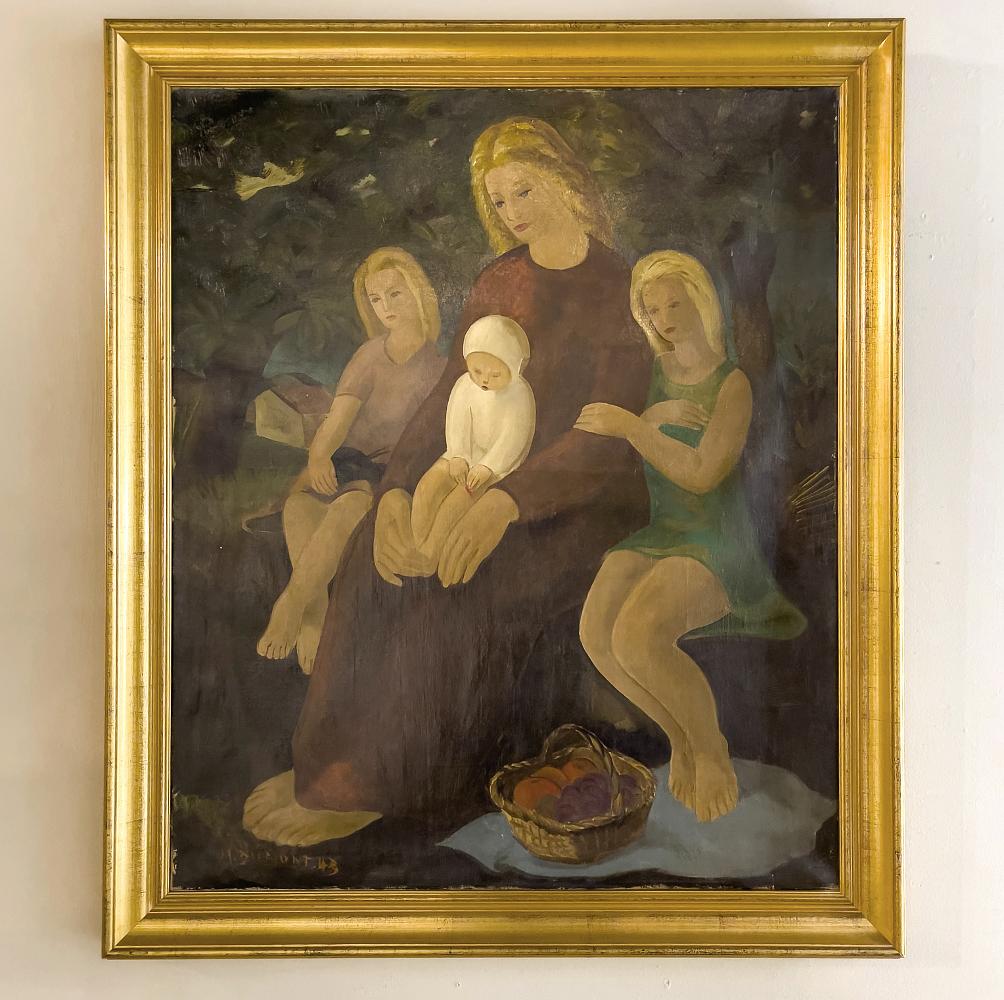 Hand-Painted Mid-Century Framed Oil Painting on Canvas by Marcel Dumont, Dated 1943 For Sale