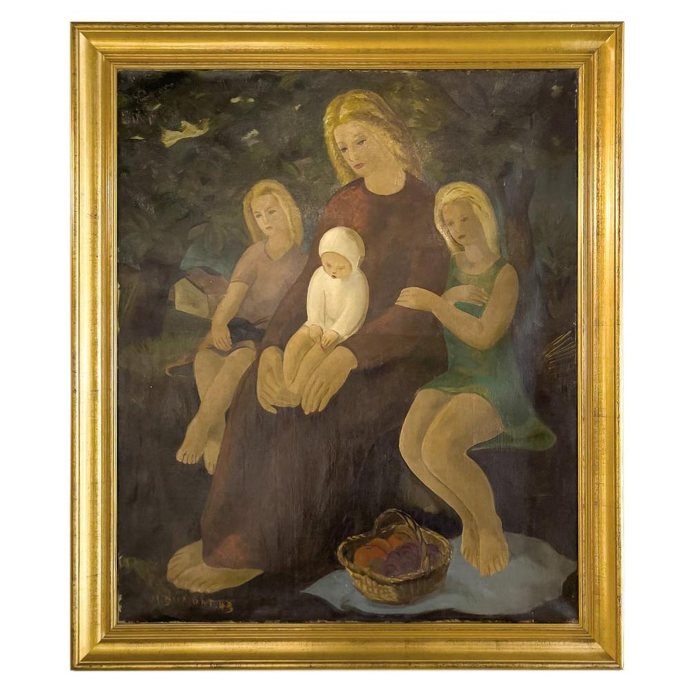 Mid-Century Framed Oil Painting on Canvas by Marcel Dumont, Dated 1943