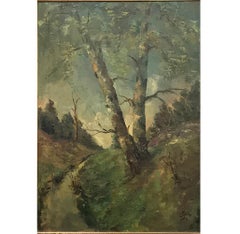 Gerahmtes Ölgemälde auf Leinwand, Mid-Century