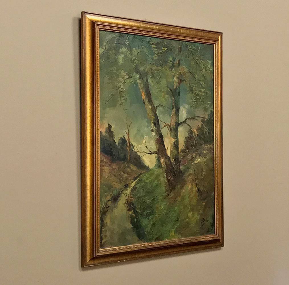 Belgian Mid-Century Framed Oil Painting on Canvas For Sale