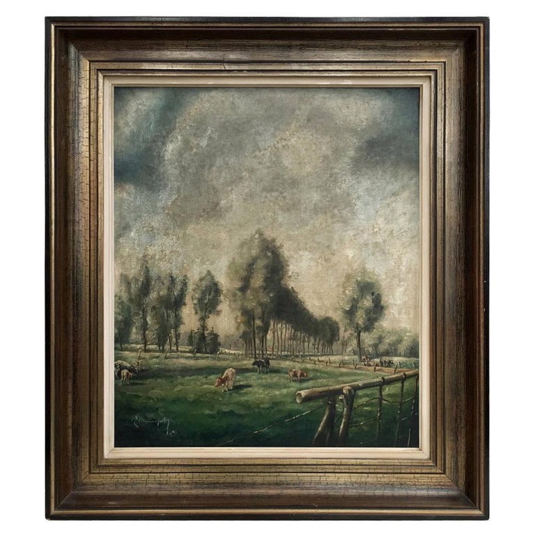 Midcentury Framed Oil Painting on Canvas For Sale at 1stDibs