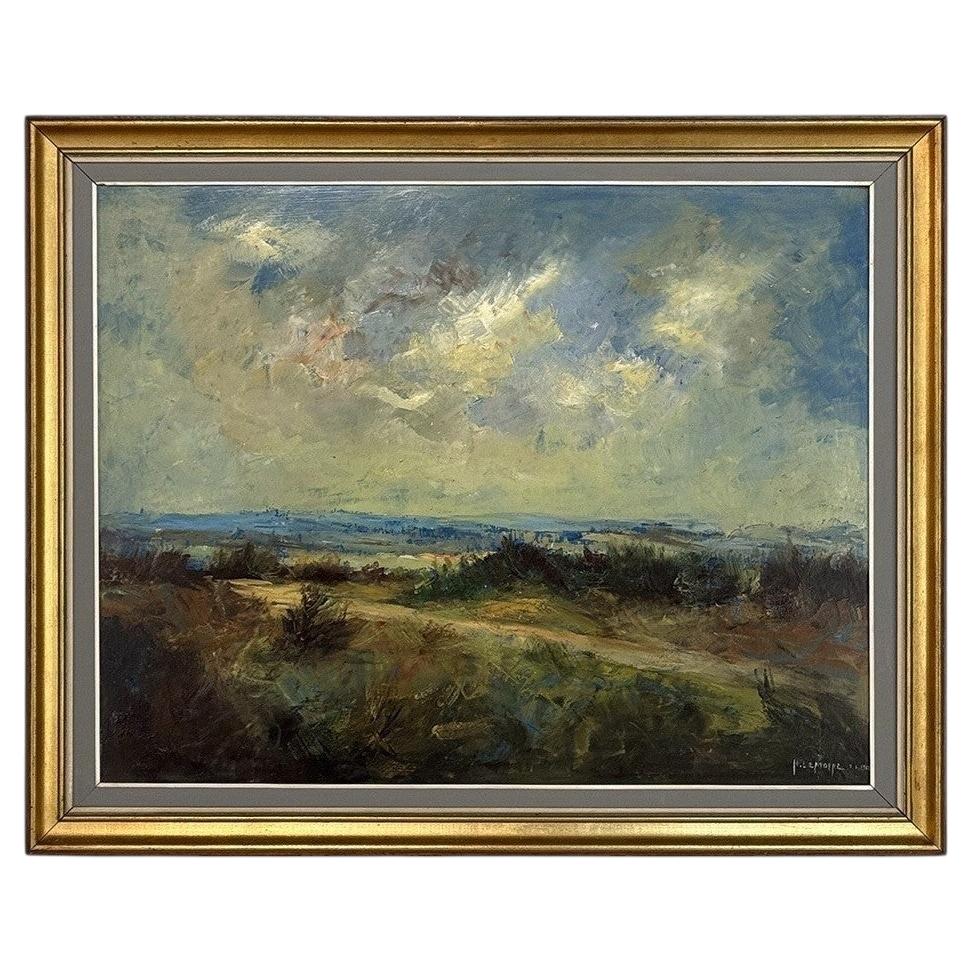 Mid-Century Framed Oil Painting on Panel by Henri Lemoine For Sale