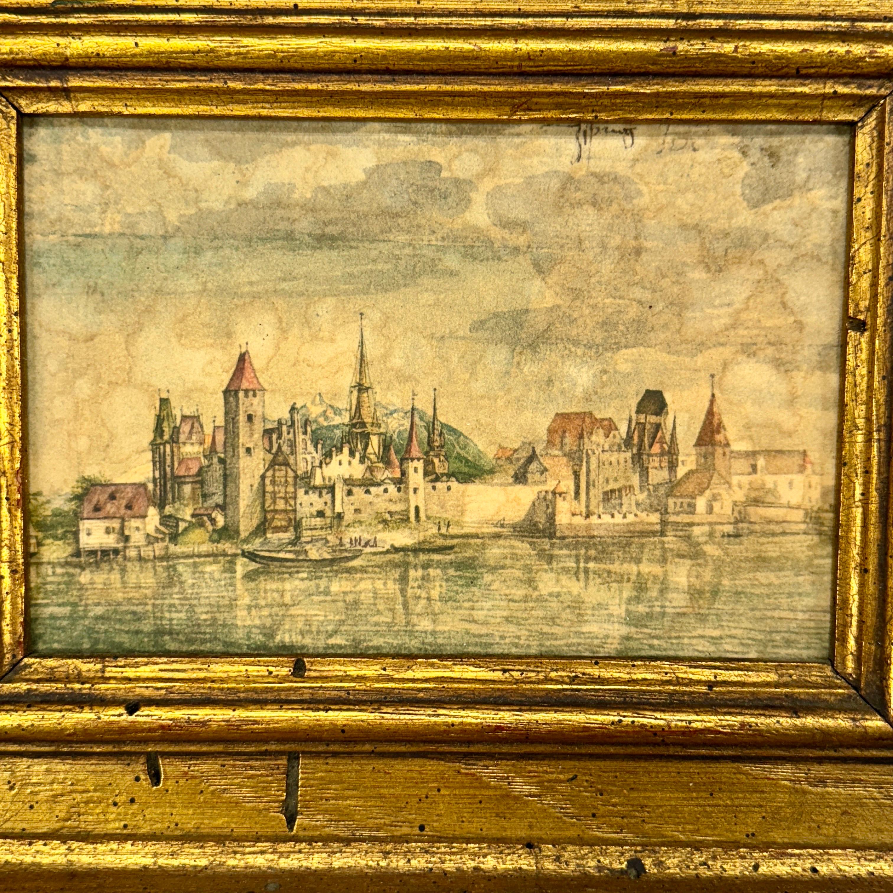 Wood Mid-Century Framed Print of View of Innsbruck from Artist Durer For Sale