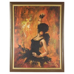 Used Mid Century Framed Print of Woman Dancing