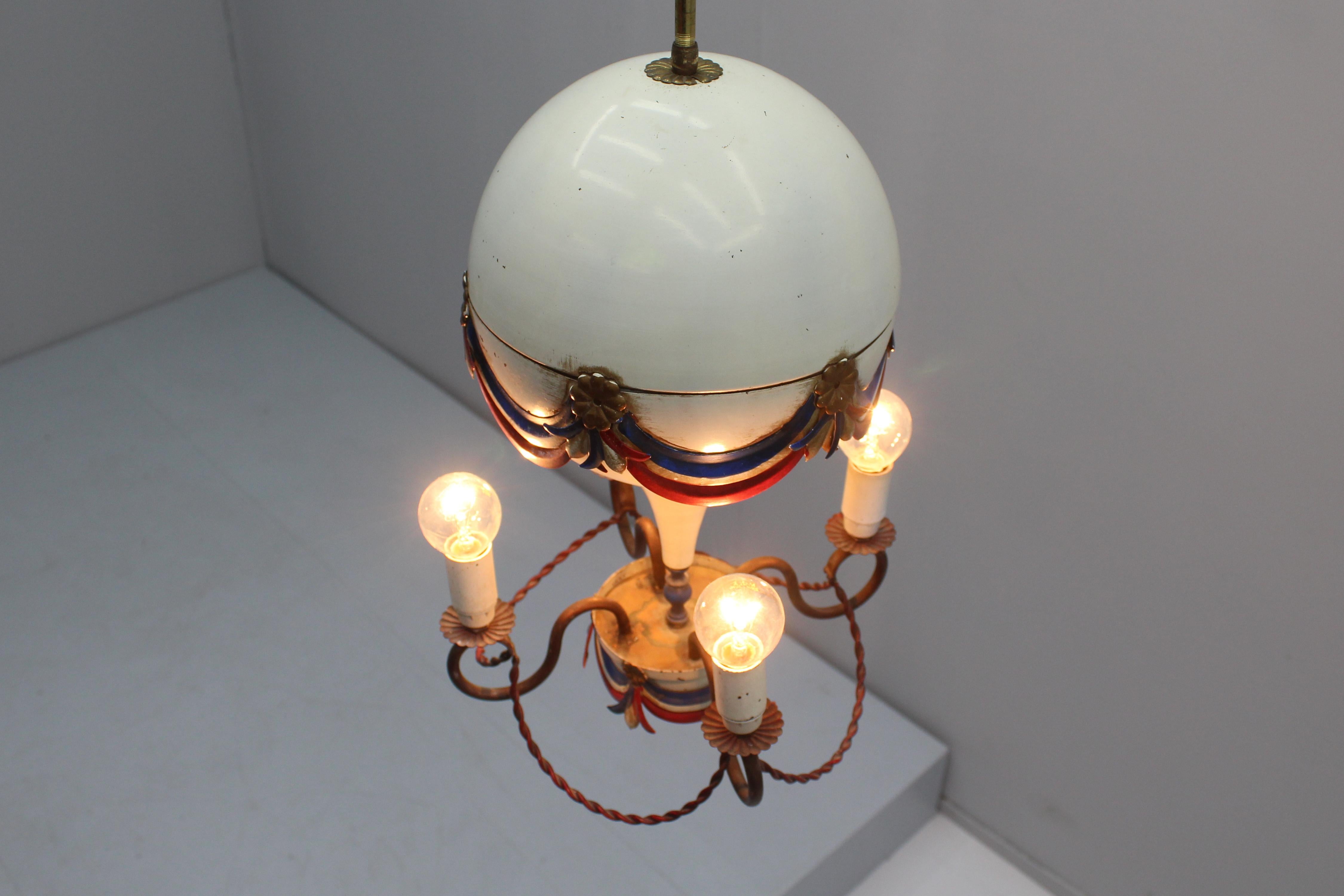 Mid-Century France Air Ballon Ceiling Lamp made of Hand Painted Metal France 50s 11