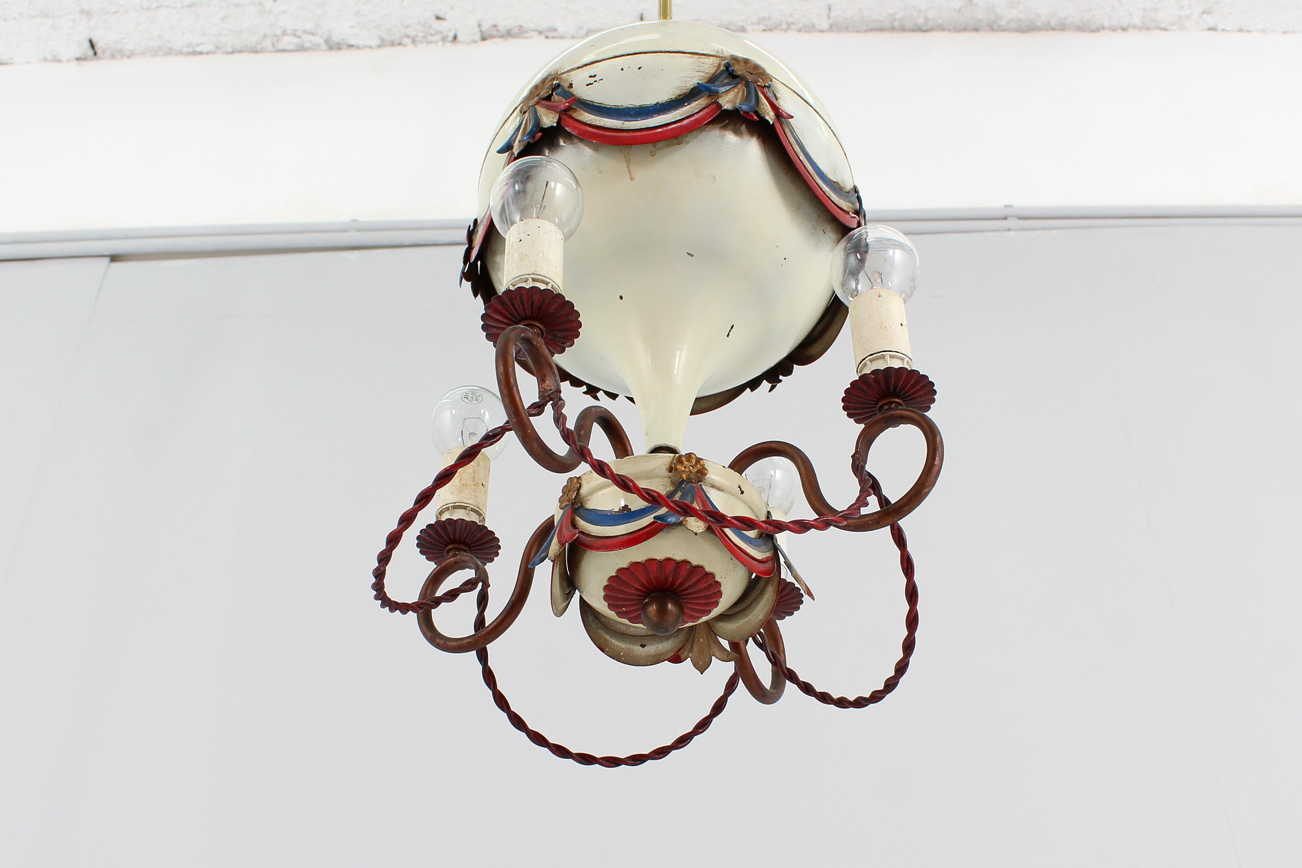 Mid-Century France Air Ballon Ceiling Lamp made of Hand Painted Metal France 50s In Good Condition In Palermo, IT