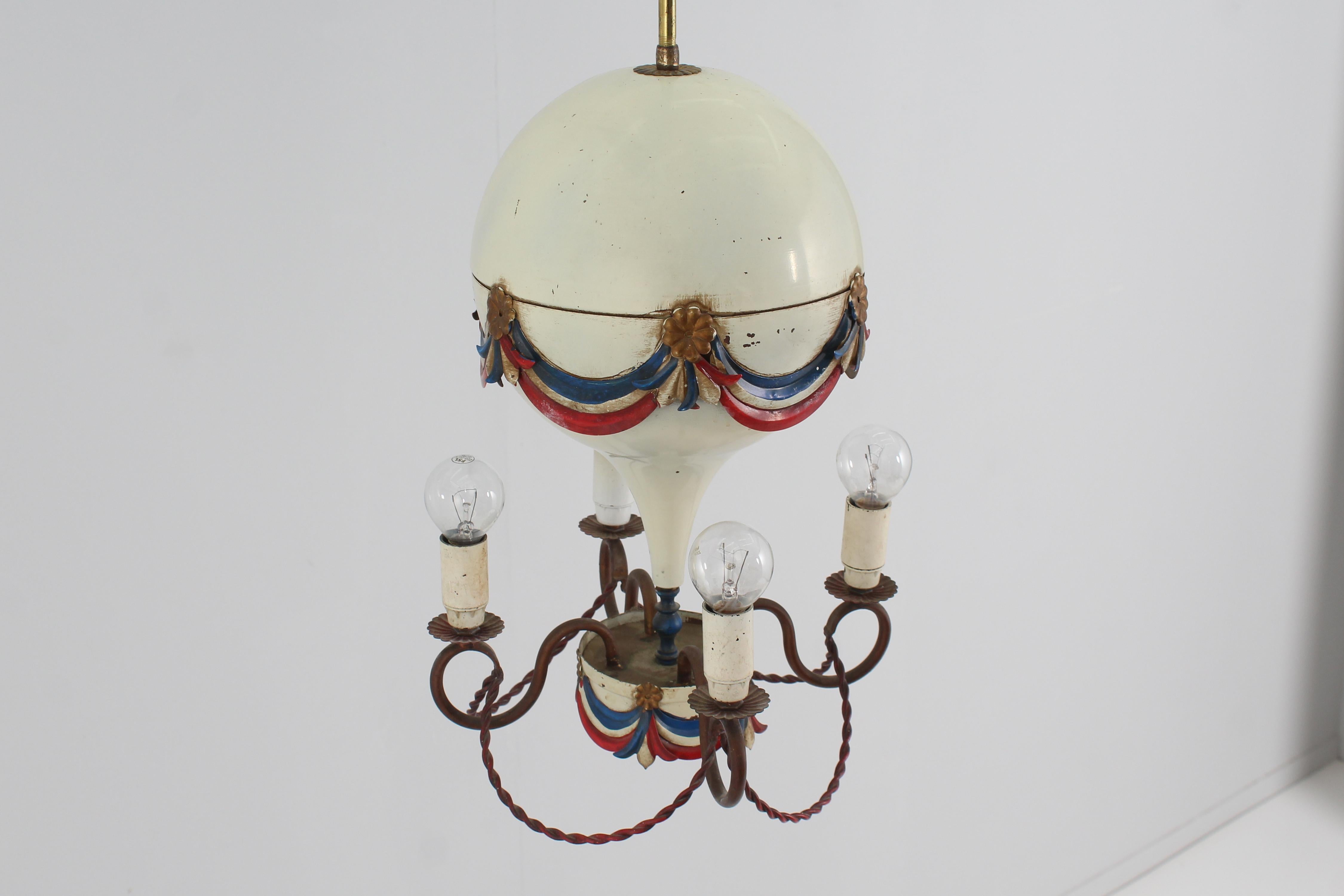Mid-20th Century Mid-Century France Air Ballon Ceiling Lamp made of Hand Painted Metal France 50s