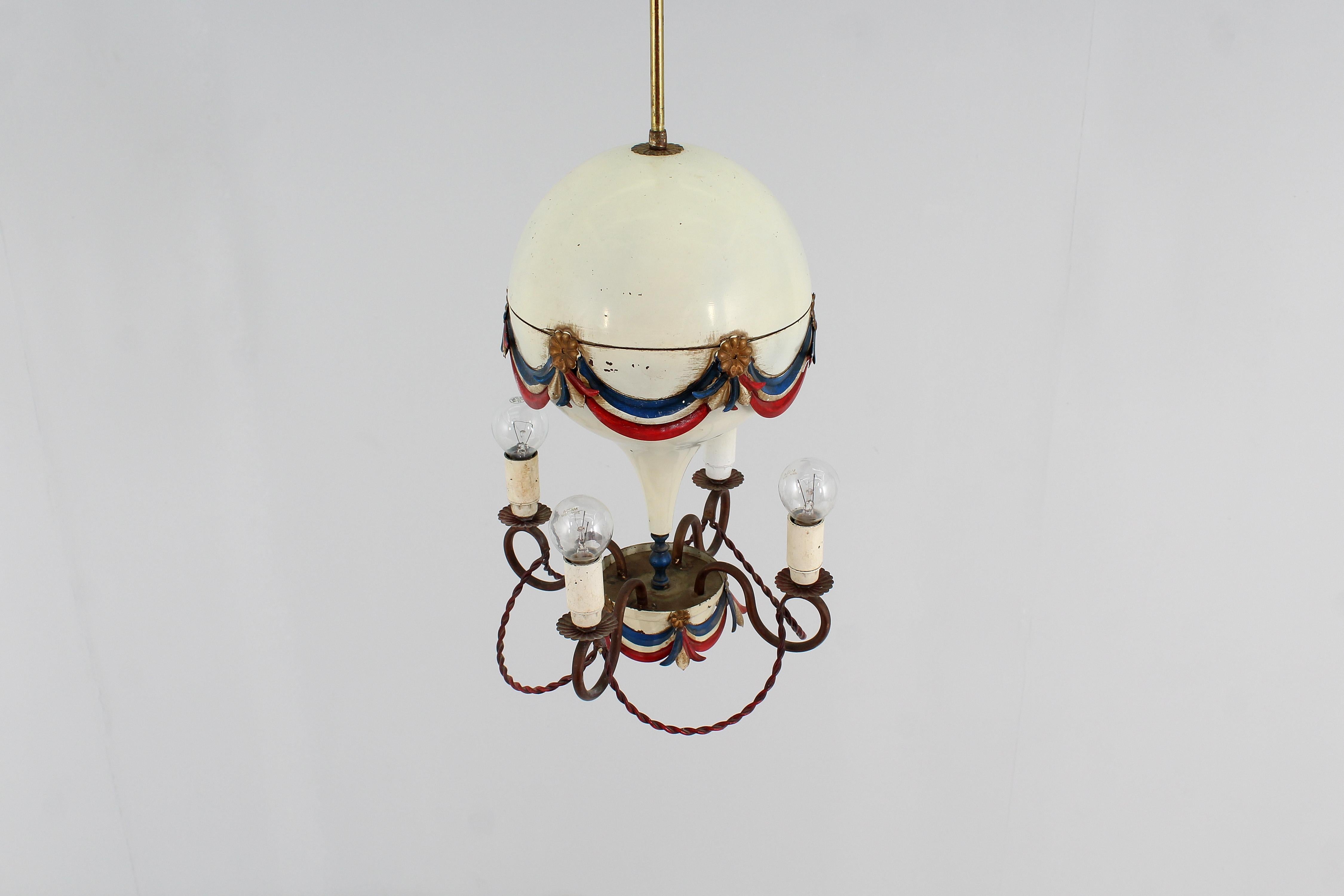 Mid-Century France Air Ballon Ceiling Lamp made of Hand Painted Metal France 50s 1